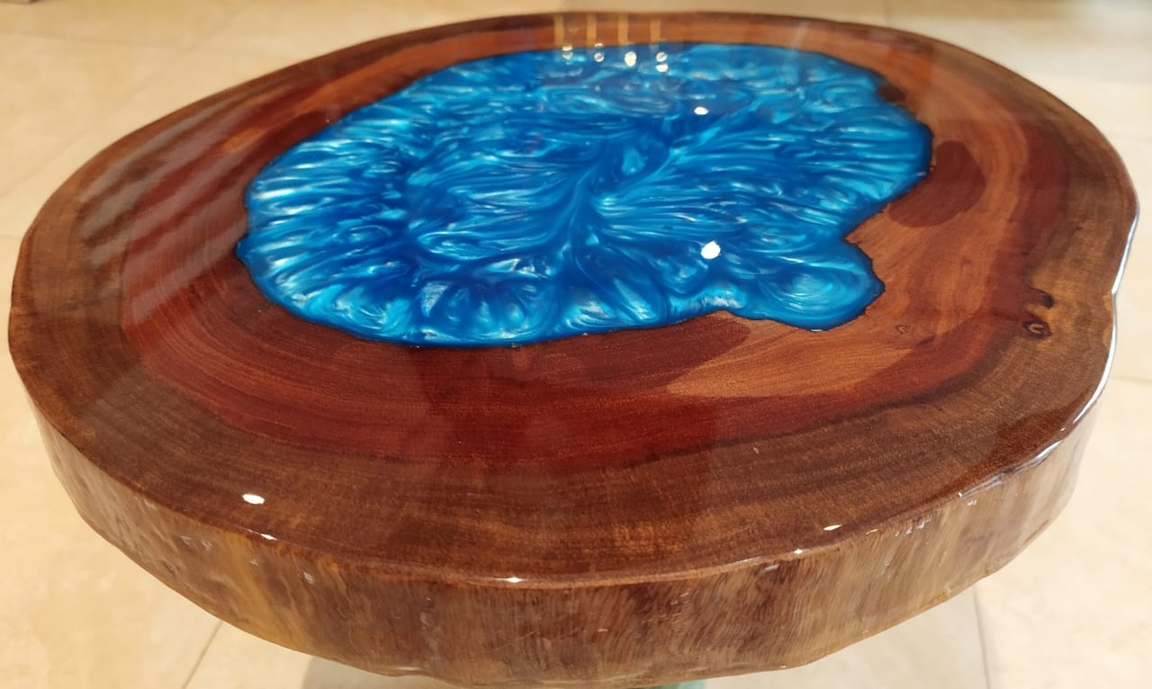 EPOXY SIDE TABLE 15"x12.6" 30-40mm (Indian acacia wood) - 32